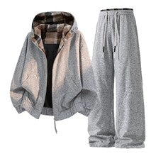 Plaid-Lined Hoodie Zip Set